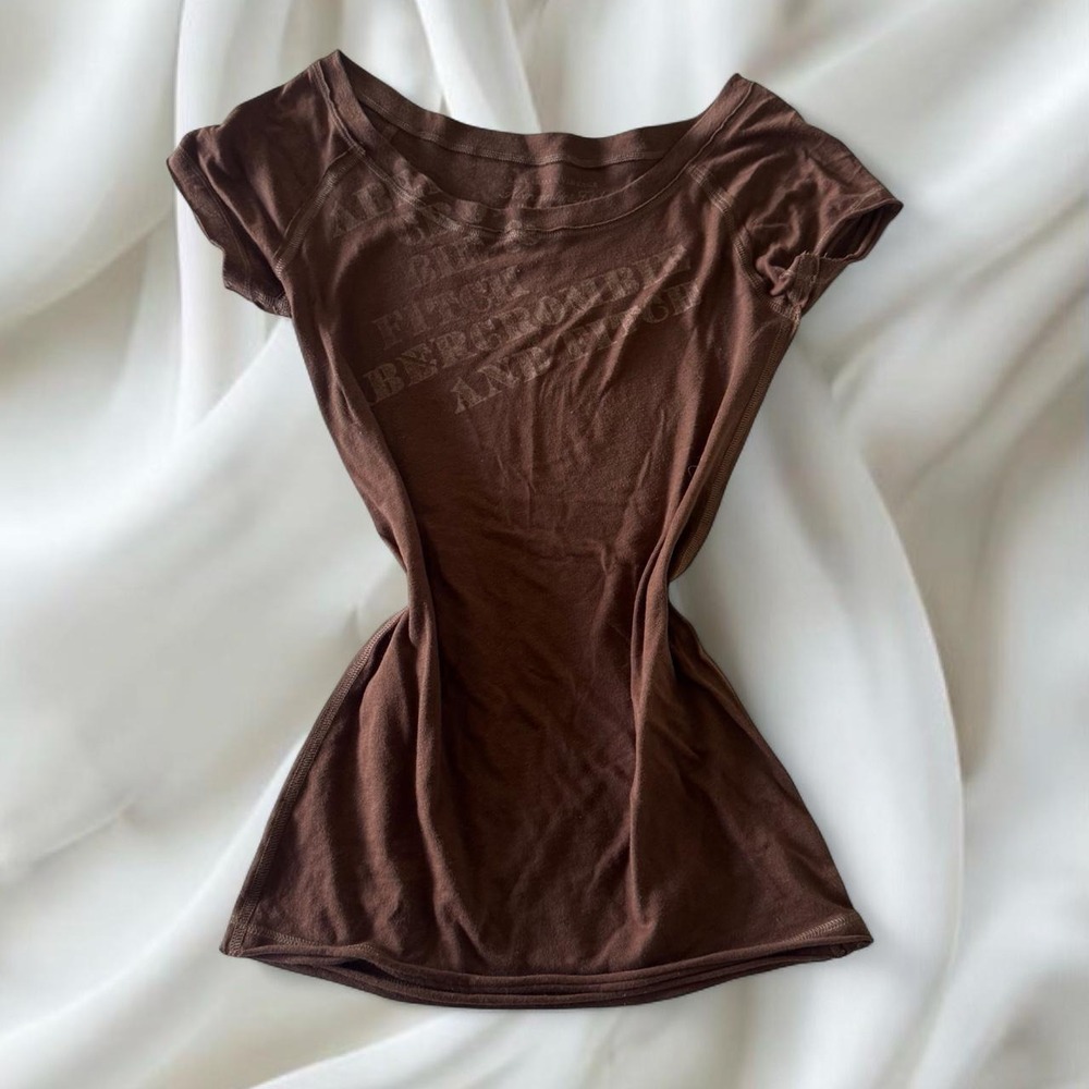 Y2K vintage Abercrombie & Fitch brown graphic babydoll top off the shoulder